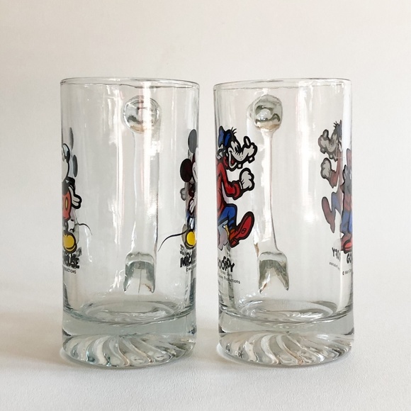 Set 2 VTG Disney Goofy Mickey Glass Stein Mug Cup - Picture 4 of 11